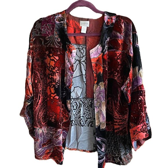 Vintage 90s Chicos burnt velvet kimono cover-up cardigan duster - Picture 1 of 14